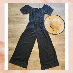 Spiaggia Dolce Black Wide Neck Cropped Jumpsuit